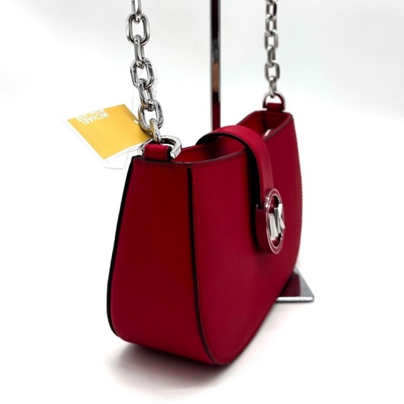 Michael Kors Carmen Small Pouchette Crossbody Bag Red/Silver - Picture 6 of 11